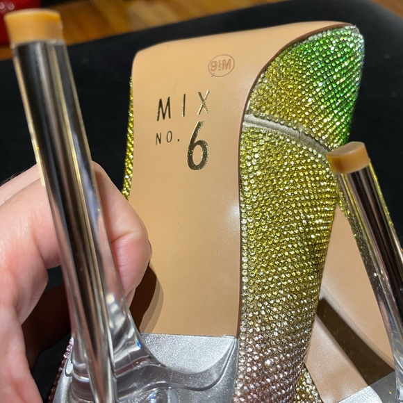 Danyah Pump Embellish Rhinestone Crystal Colorblock Rainbow Neon Clear Stilettos - Picture 11 of 15